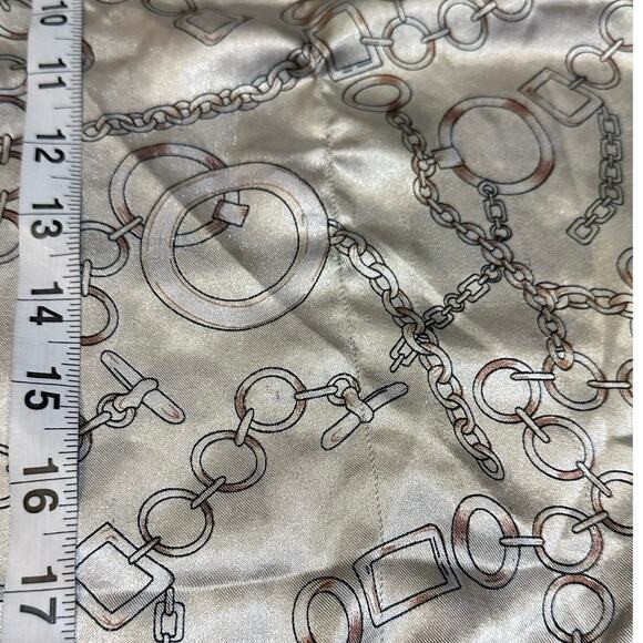 Vintage Satin Neckerchief or handbag Scarf, Paris Chains Gold & Cream Summer - Picture 6 of 11